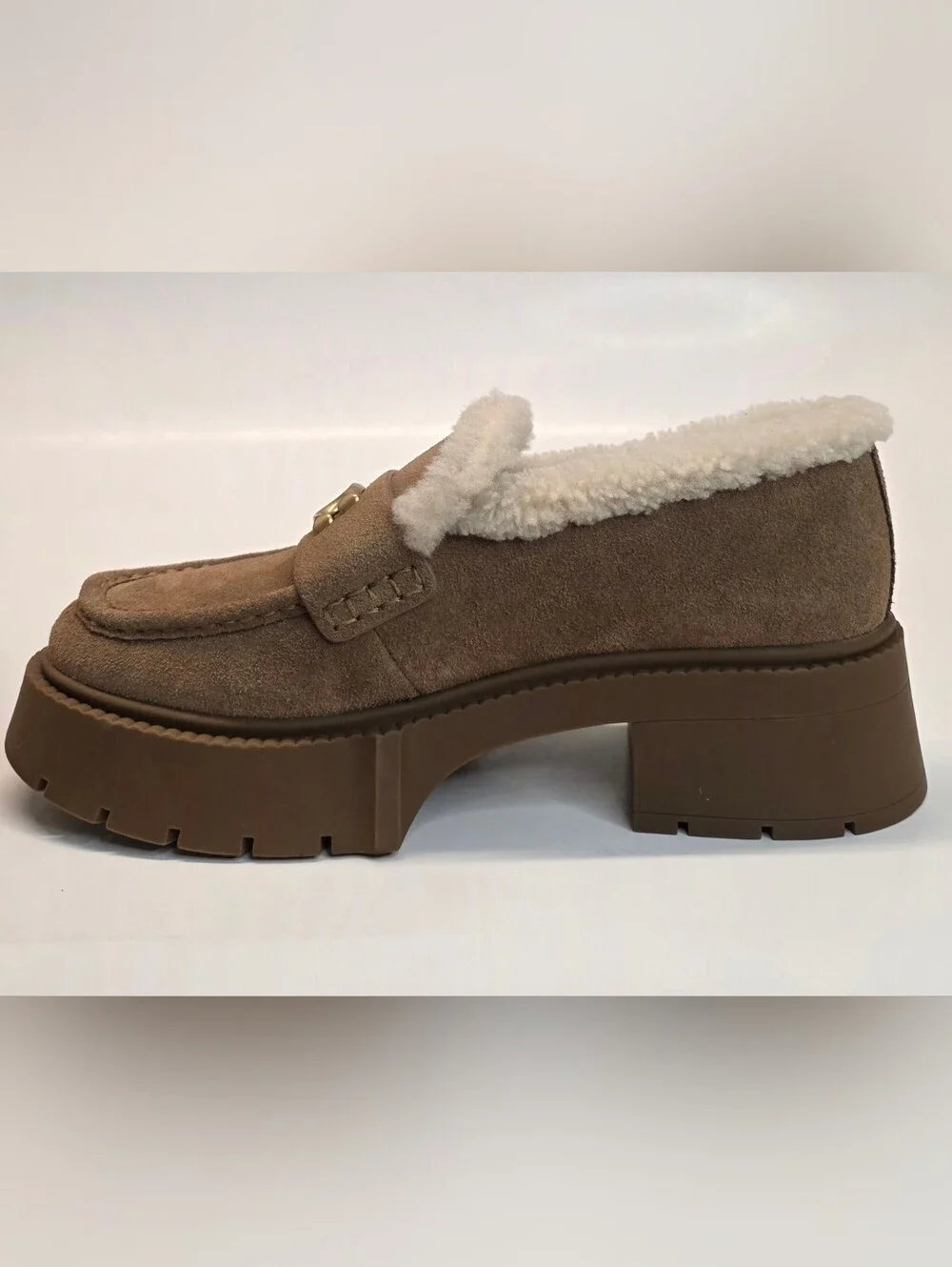 New Coach Leah Platform Shearling Loafer Casual Shoes Suede Women's Size 8